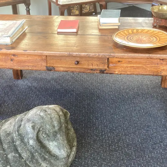 Antique French Baltic Pine Coffee Table With A Single Drawer, H51 W143 D70cm
