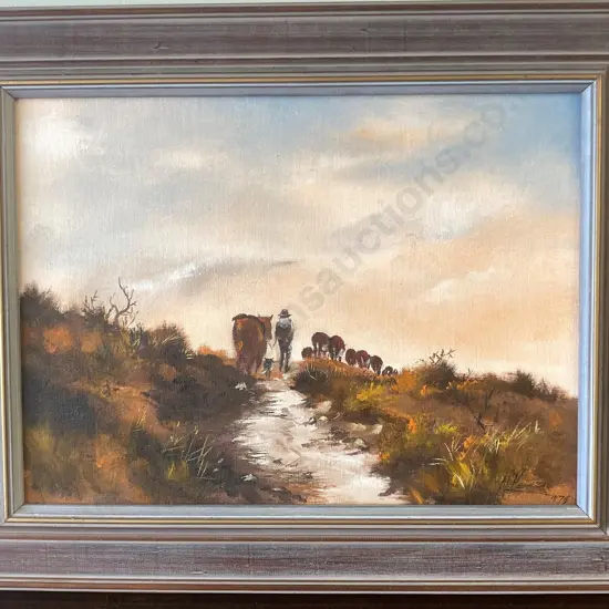 Original Framed Oil Painting by Charles McKenzie Titled "End Of The Day"  Central Otago, 41 x 52cm