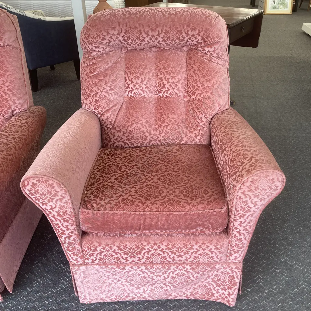Pair of Vintage Rocker Lounge Chairs, Salmon Colour Draylon Image 1++