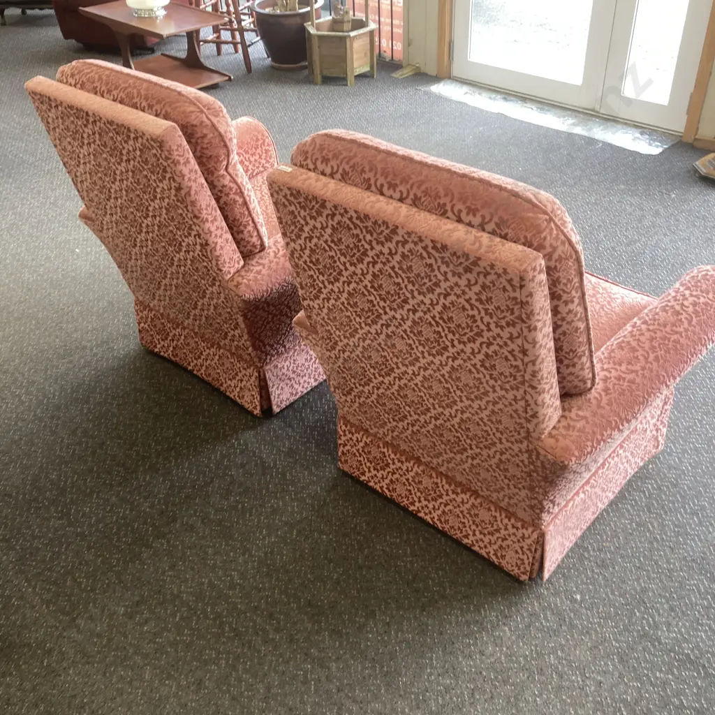 Pair of Vintage Rocker Lounge Chairs, Salmon Colour Draylon Image 1++