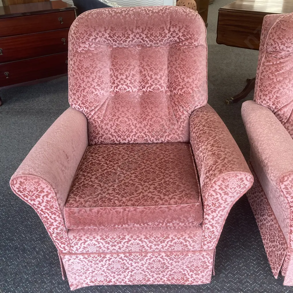 Pair of Vintage Rocker Lounge Chairs, Salmon Colour Draylon Image 1++
