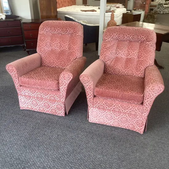 Pair of Vintage Rocker Lounge Chairs, Salmon Colour Draylon