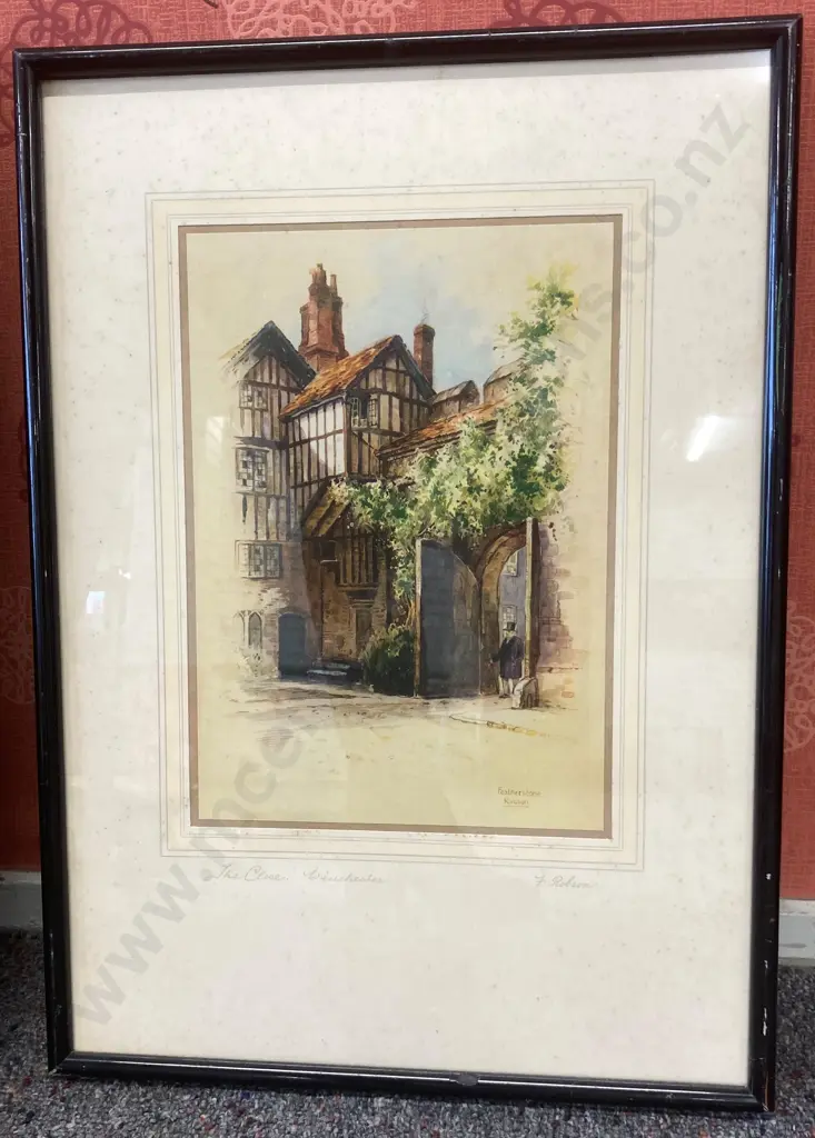 Framed Print Signed F. Ralston Titled "The Close. Winchester" 32 x 45cm Image 1++