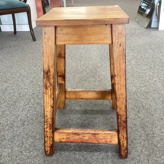 Antique Kauri Stool, H59.5 W29 D29cm