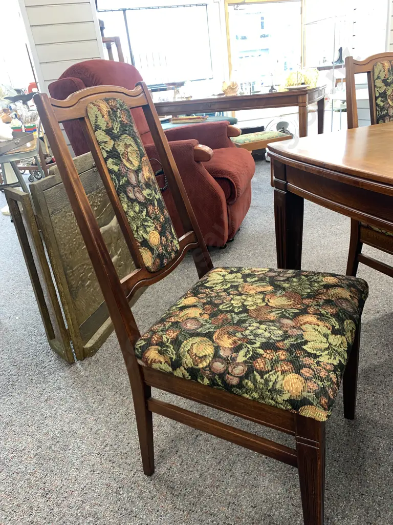Airest Mahogany Dining Table With 6 Chairs, Green / Black / Terracotta Tones, Fruit Fabric On Chairs Image 1++