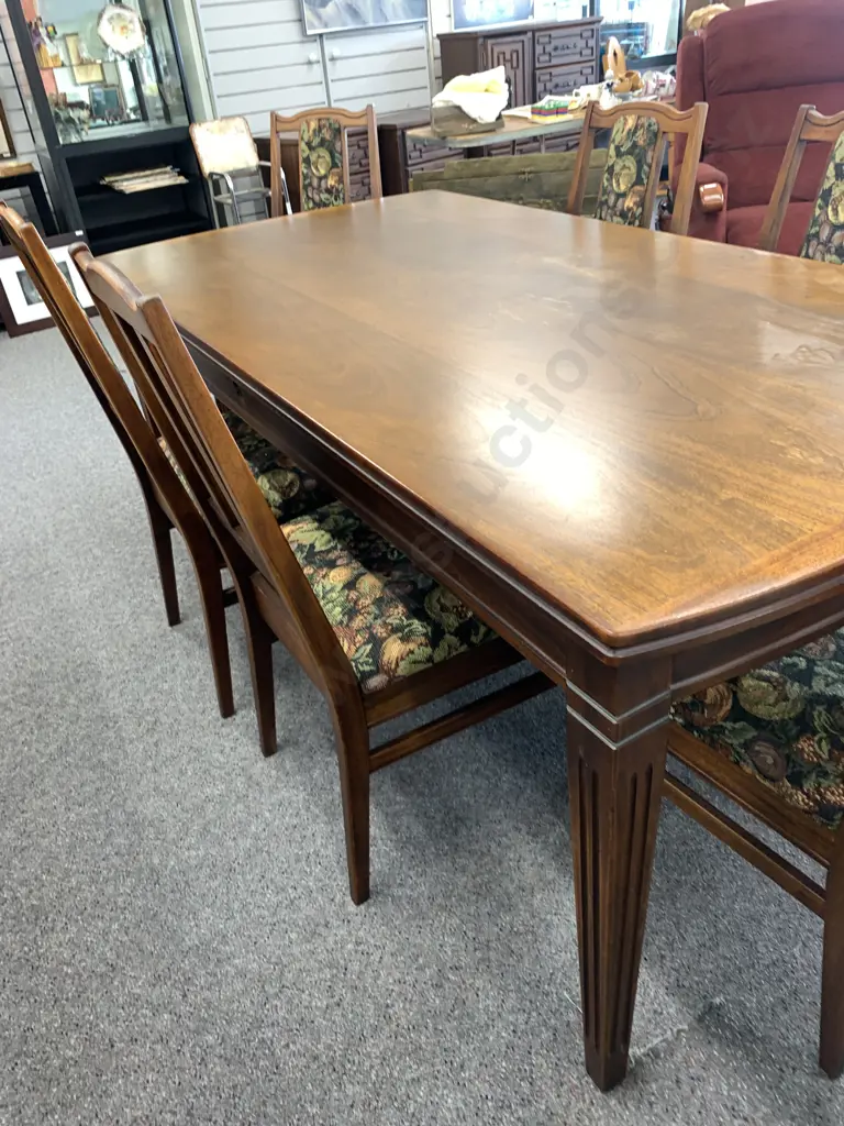 Airest Mahogany Dining Table With 6 Chairs, Green / Black / Terracotta Tones, Fruit Fabric On Chairs Image 1++