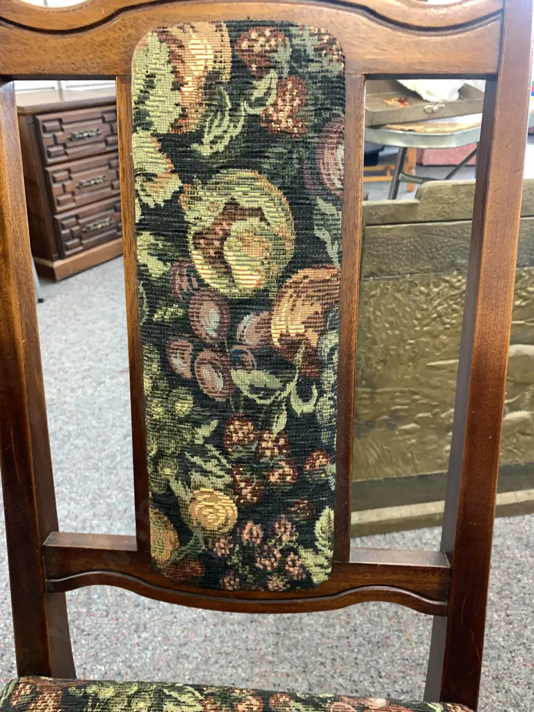 Airest Mahogany Dining Table With 6 Chairs, Green / Black / Terracotta Tones, Fruit Fabric On Chairs Image 1++