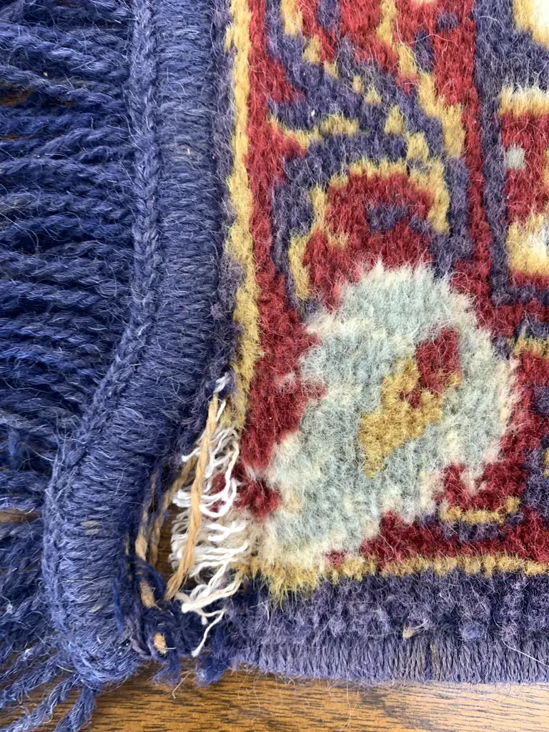 Vintage Floor Rugs 1x Terrocotta/ Green/Cream Tones L105cm,W50cm.1x Navy/Red/Cream L90cm,W34cm (af to edge) Image 1++
