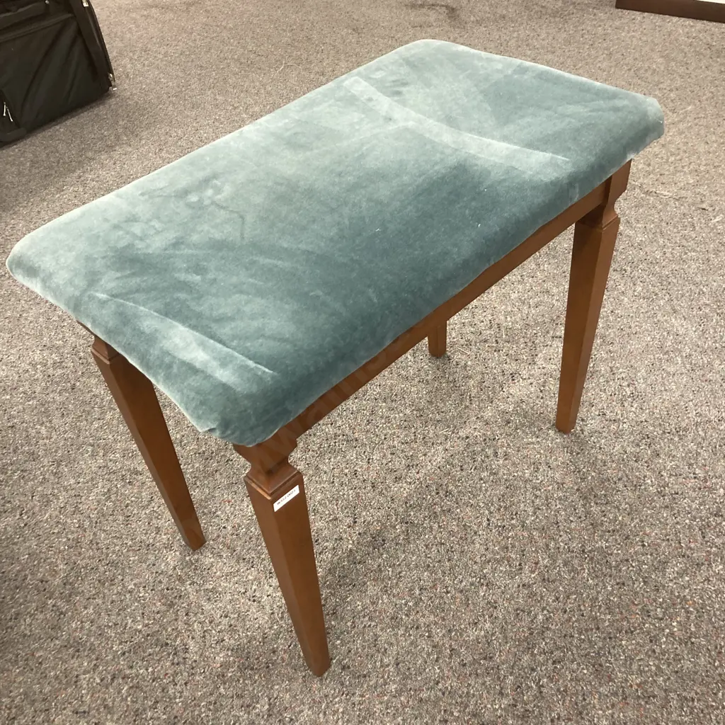 Vintage Mahogany Stool With A Green Fabric Seat, H58 W70 D42cm Image 1++