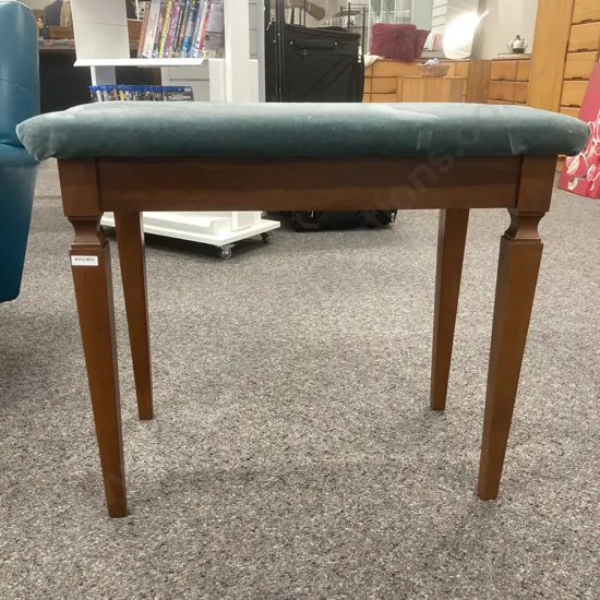 Vintage Mahogany Stool With A Green Fabric Seat, H58 W70 D42cm