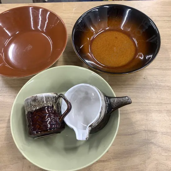 Assortment of Serving Bowls, Creamer, Gravy Boat Including Crown Lynn, Devaz, Etc