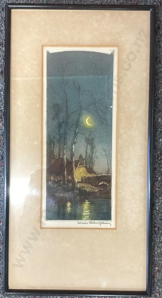 Vintage Framed Artwork of a French Night Scene, Signed, 24 x 47cm Image 1++