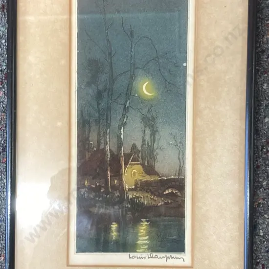 Vintage Framed Artwork of a French Night Scene, Signed, 24 x 47cm
