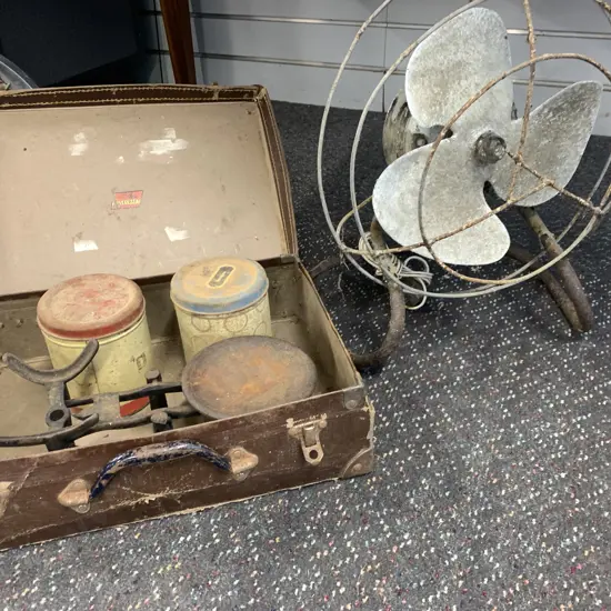 Vintage Wise Craft Suitcase With Cannisters, Scale Base & Kinetic Fan