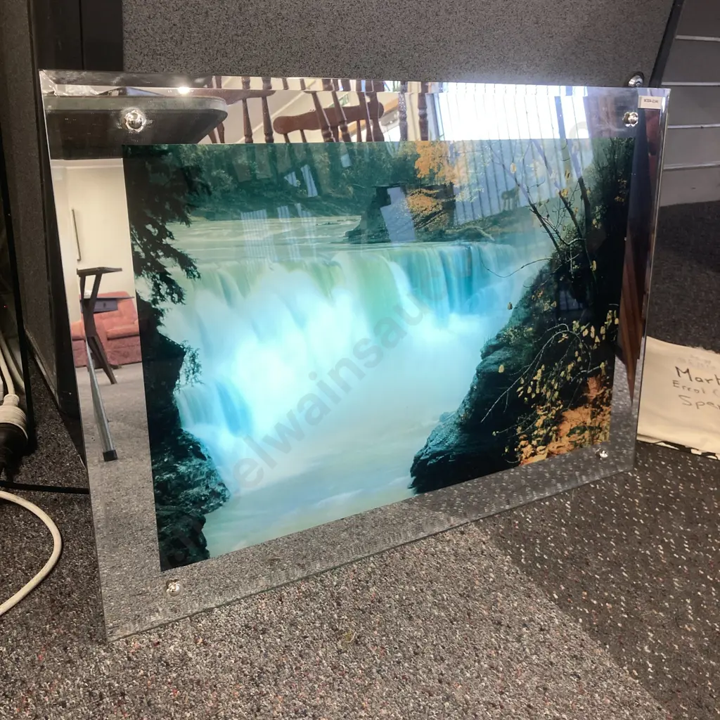 Vintage Light Up Waterfall Mirror Artwork With Adjustable Sound, 45 x 65cm Image 1++