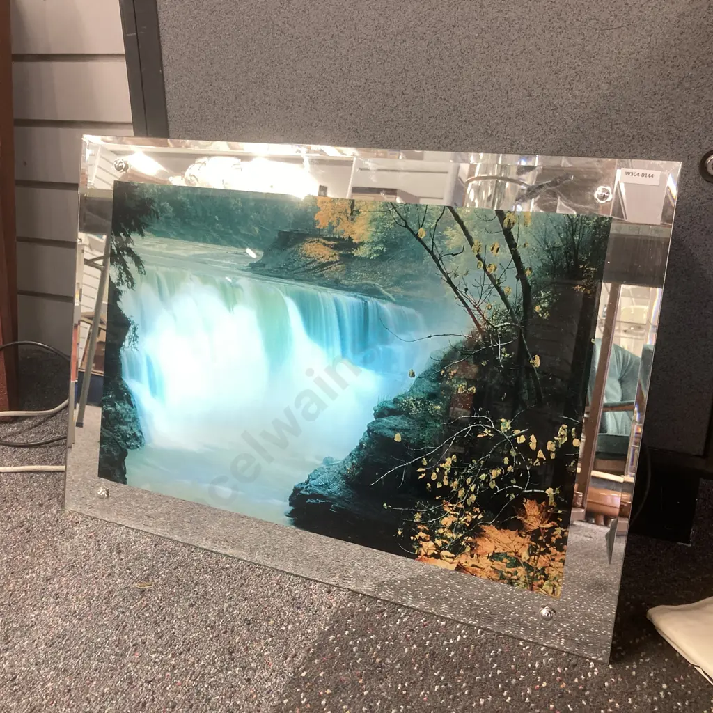 Vintage Light Up Waterfall Mirror Artwork With Adjustable Sound, 45 x 65cm Image 1++