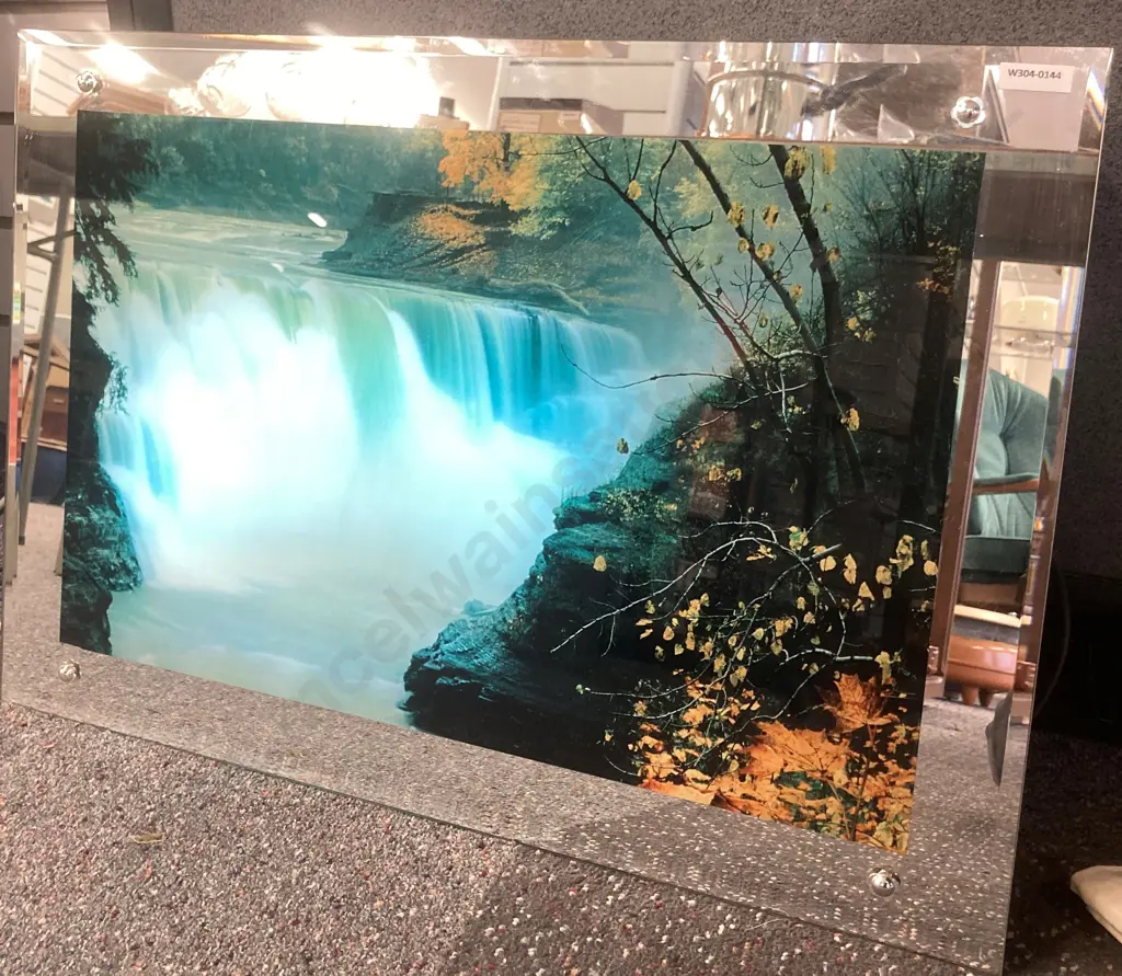Vintage Light Up Waterfall Mirror Artwork With Adjustable Sound, 45 x 65cm Image 1++