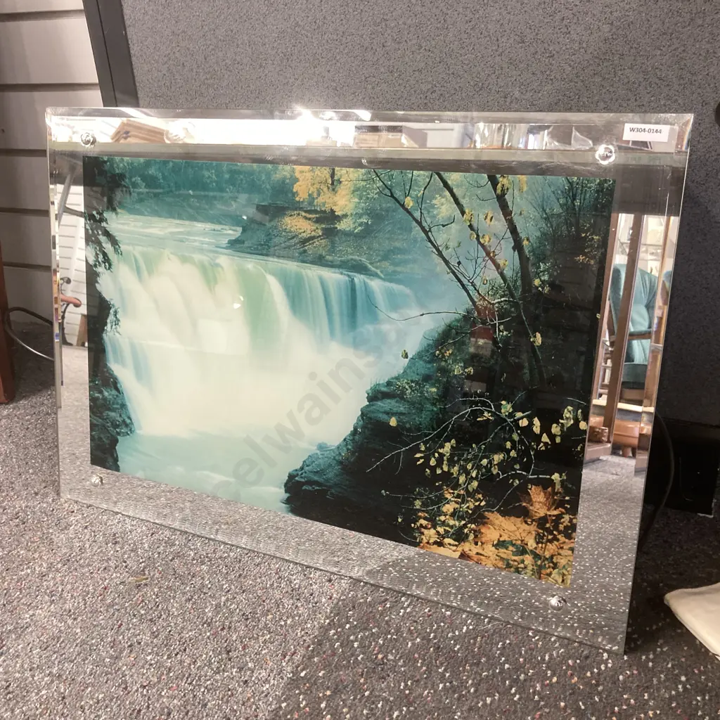 Vintage Light Up Waterfall Mirror Artwork With Adjustable Sound, 45 x 65cm Image 1++