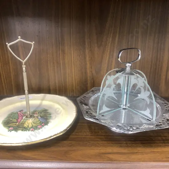 Vintage Retro Partitioned Pedestal Plate & A Crown Lynn Cake Plate