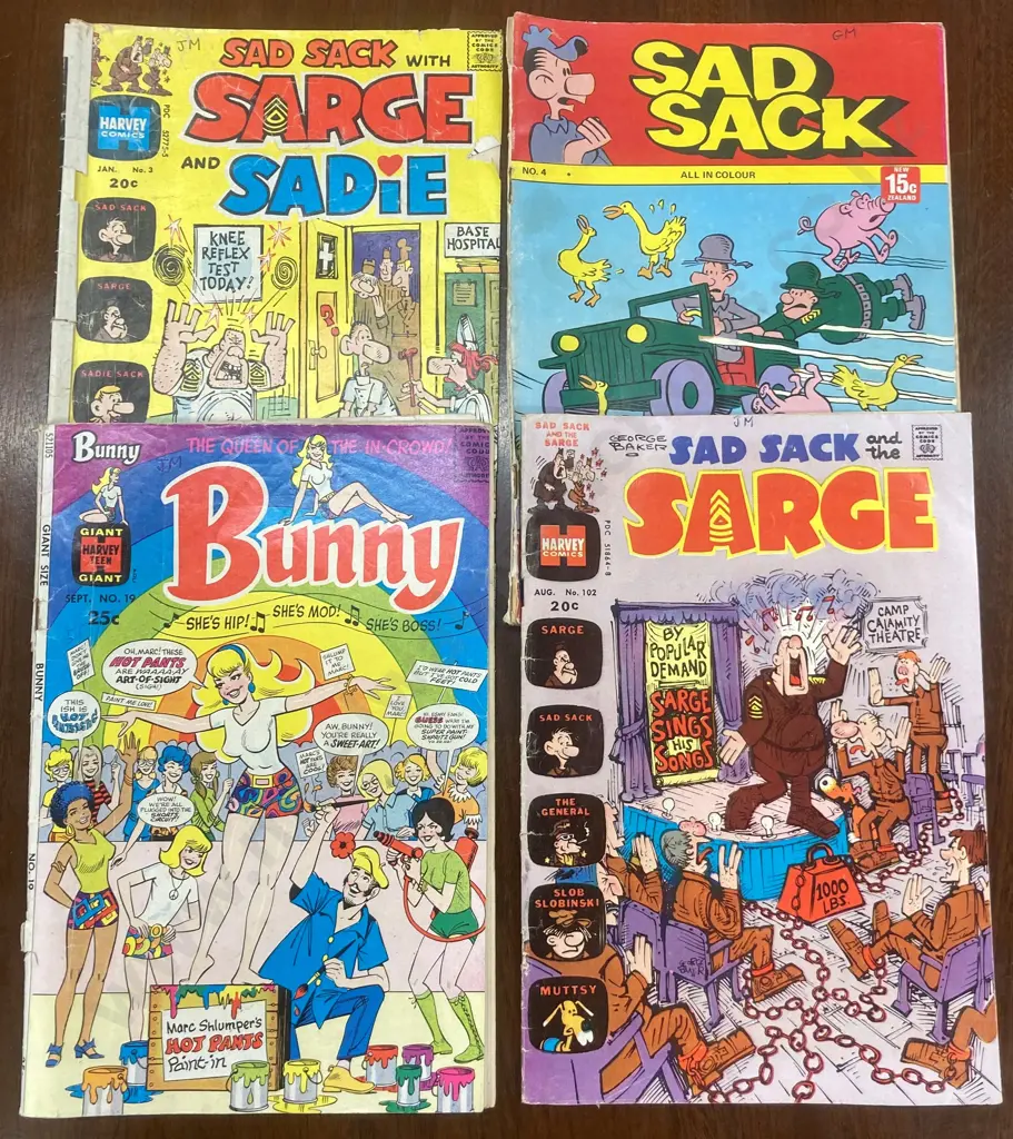 Vintage Comics, Sad Sack With The Sarge #4, With Sarge & Sadie #3, And The Sarge #102, Bunny Sept. #19 Image 1++