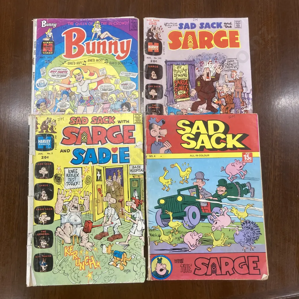 Vintage Comics, Sad Sack With The Sarge #4, With Sarge & Sadie #3, And The Sarge #102, Bunny Sept. #19 Image 1++