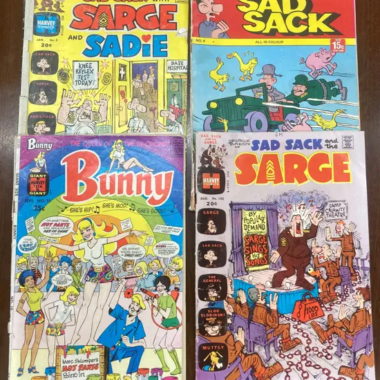 Vintage Comics, Sad Sack With The Sarge #4, With Sarge & Sadie #3, And The Sarge #102, Bunny Sept. #19