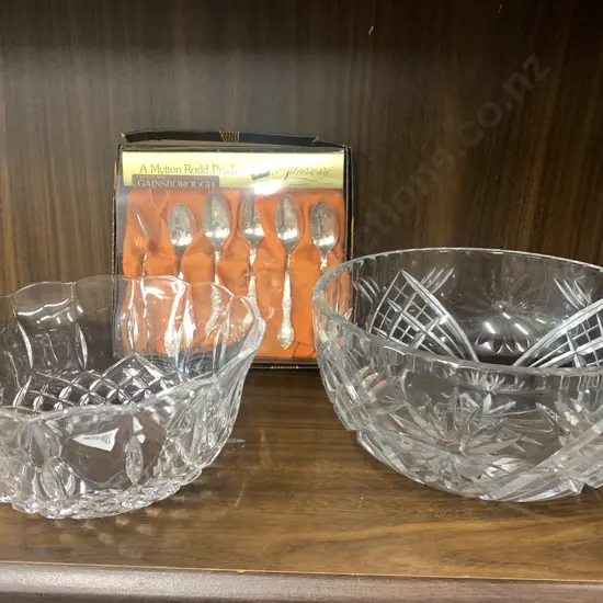 Vintage Crystal Bowls x2 With Boxed Gainsborough Teaspoon Set Of 6