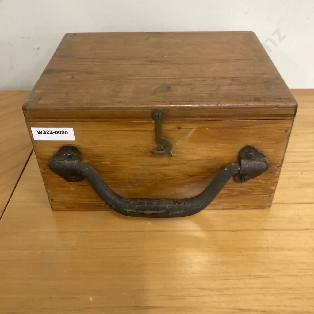 Vintage First Aid Kit In Small Wooden Case With Steel Handle, H11 W20 D16cm Image 1++