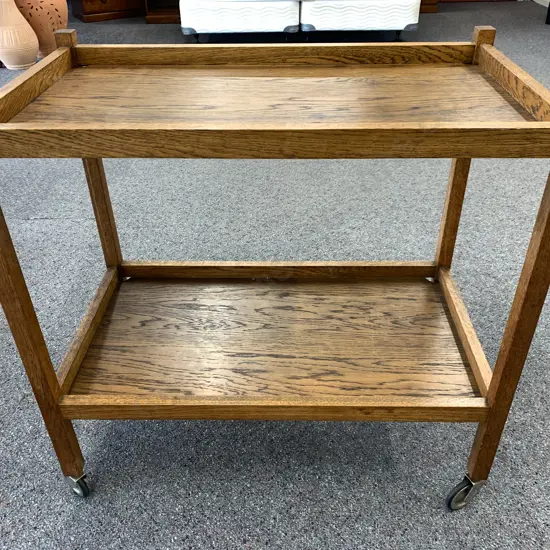 Vintage Oak 2 Tier Tea Trolley, Mobile, H78 W78 D44cm