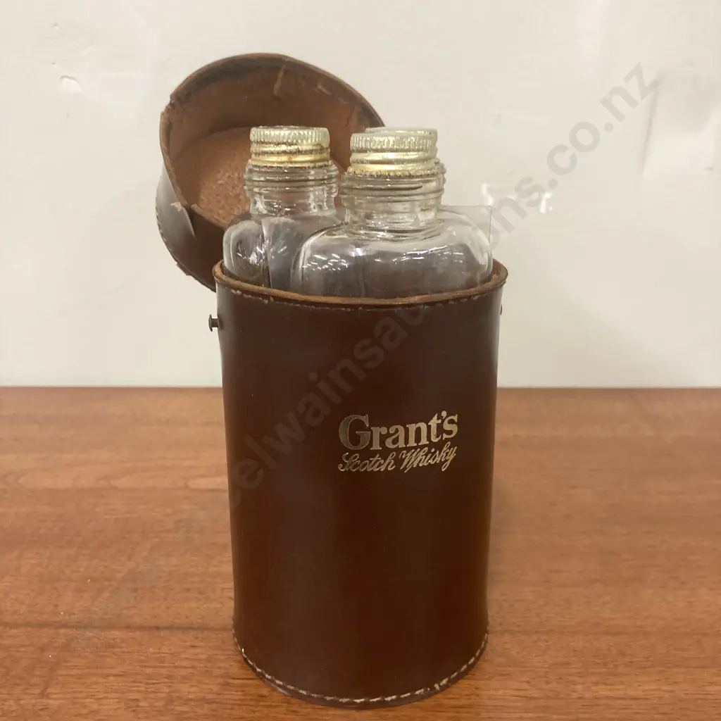 Vintage Triple Hip Flask In Leather Branded Grant's & Glenfiddich Case Made In England (No Handle) H19cm Image 1++