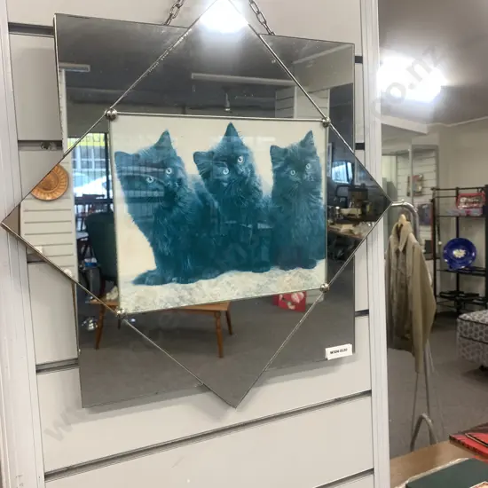 Vintage '3 Cats' Picture Mirror, 42 x 42cm