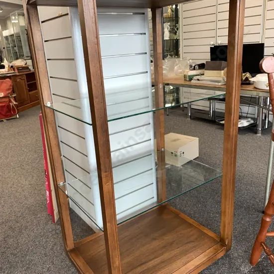 Mid Century Oak Rectangular Display Unit With 2 Glass Shelves, H125 W68 D52cm
