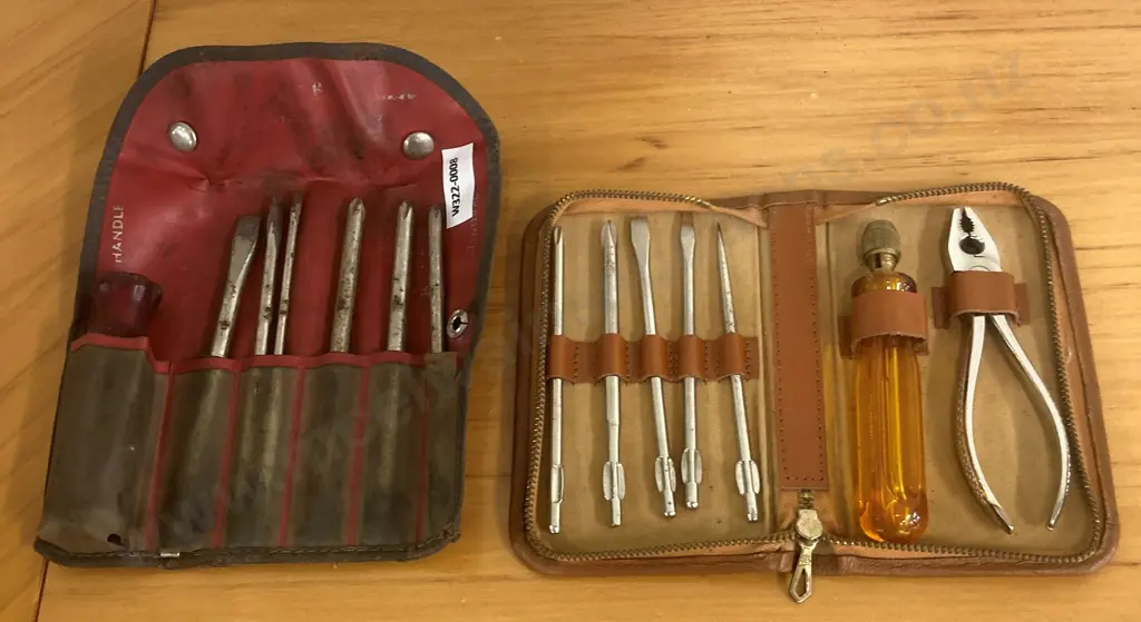 Vintage Miniature Pocket Tool Kit In Zipped Case, & Miniature Pocket Tool Kit In Folding Pouch Image 1++