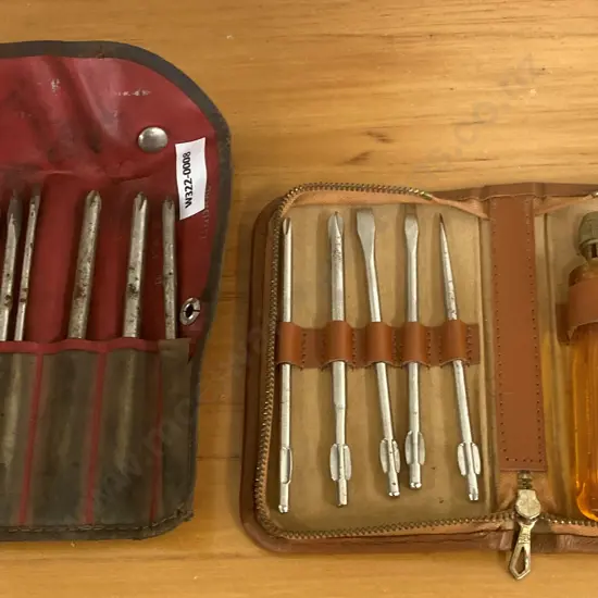 Vintage Miniature Pocket Tool Kit In Zipped Case, & Miniature Pocket Tool Kit In Folding Pouch