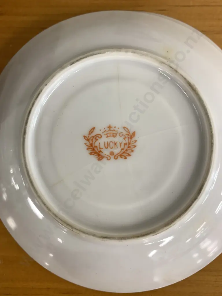 Mid Century Dragon Ware Demi Cups & Saucers With Creamer, Lucky Marked On Base Image 1++