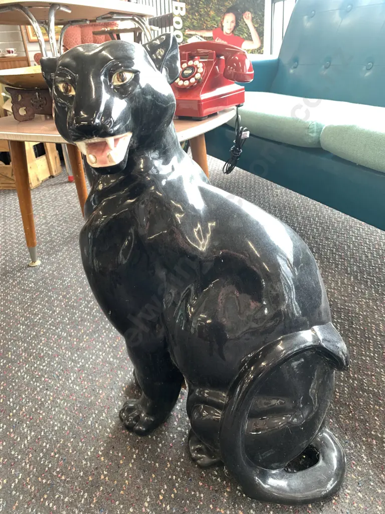 Vintage Ceramic Ornamental Black Panther, 55 x 36cm Image 1++