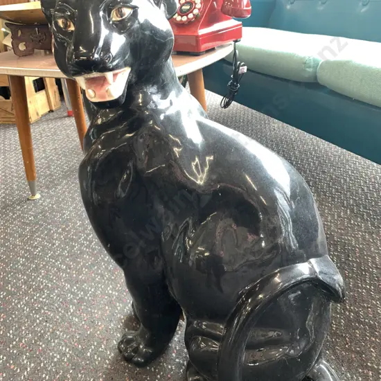 Vintage Ceramic Ornamental Black Panther, 55 x 36cm