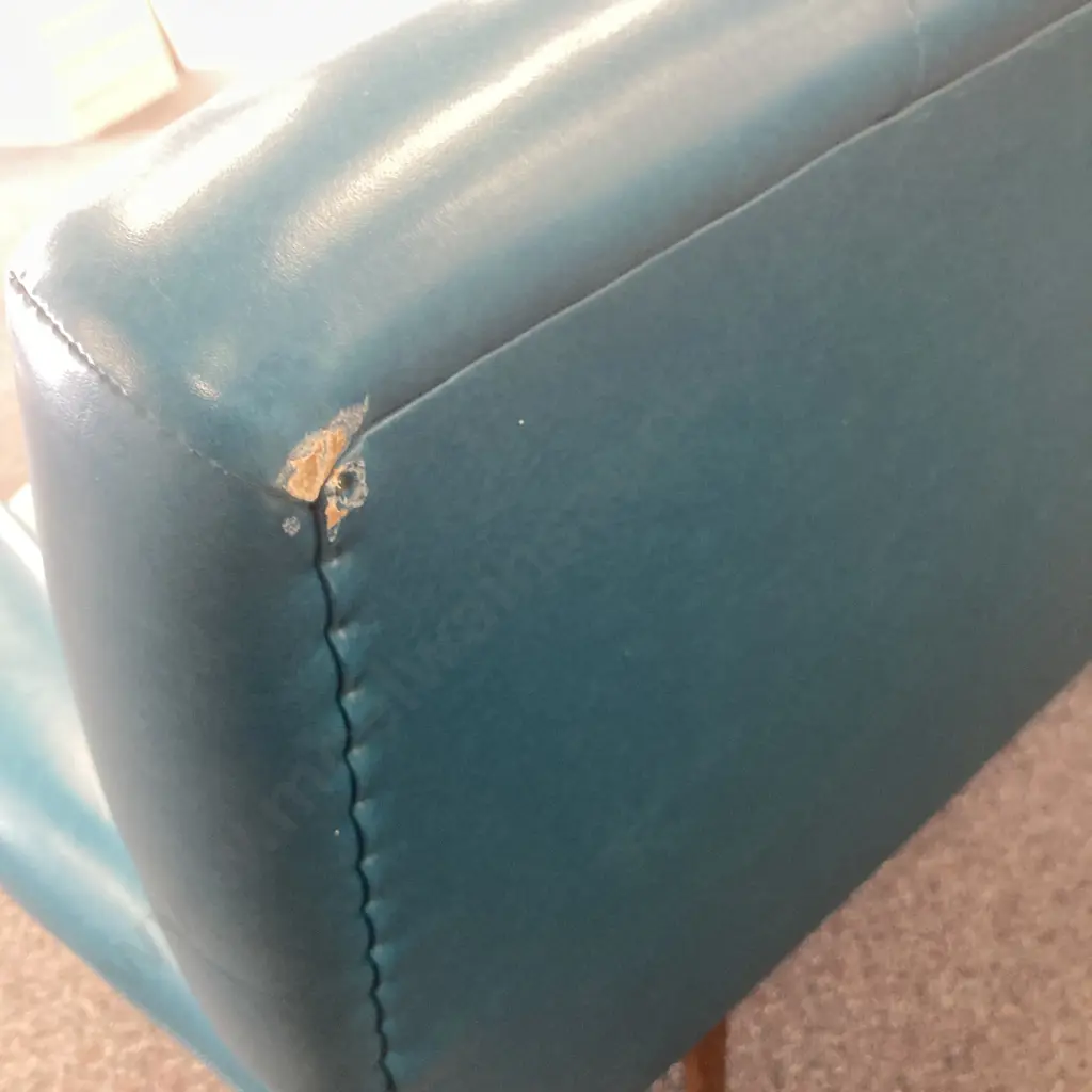 Retro 1970s Turquoise Vinyl Button Back 4 Seater Sofa, H80 W222 D83cm Image 1++