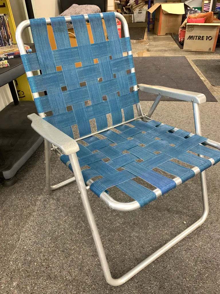 Retro Fold Up Aluminium Beach Chair, Turquoise Webbing Image 1++