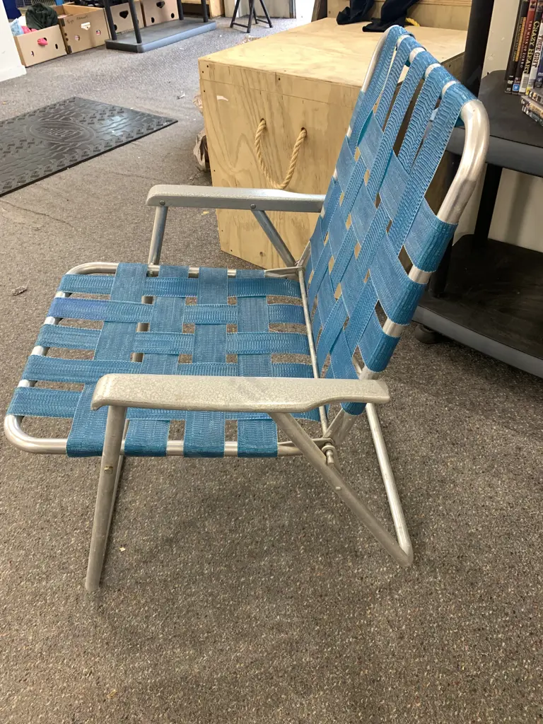 Retro Fold Up Aluminium Beach Chair, Turquoise Webbing Image 1++