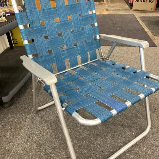 Retro Fold Up Aluminium Beach Chair, Turquoise Webbing