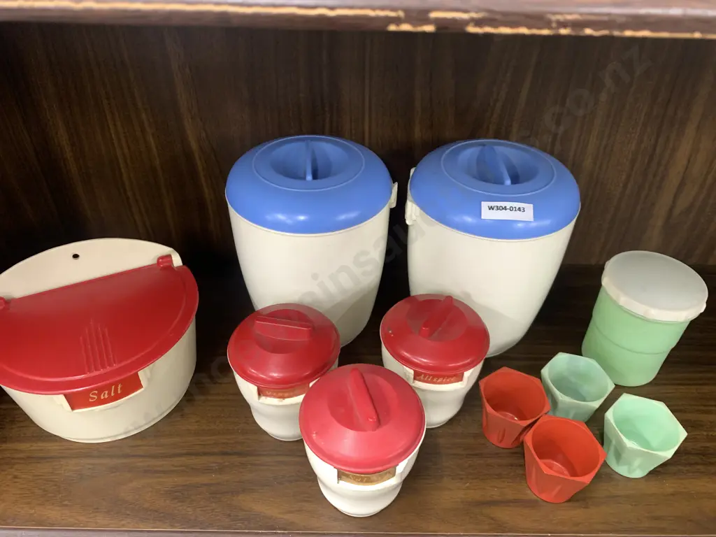 Bristolite Ware Canisters, Wall Mount Salt Container, Spice Containers, Peter Pan Egg Cups Etc Image 1++