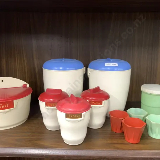 Bristolite Ware Canisters, Wall Mount Salt Container, Spice Containers, Peter Pan Egg Cups Etc
