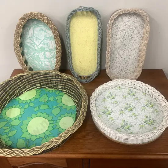 Assortment of Retro Cane Trays & Basket