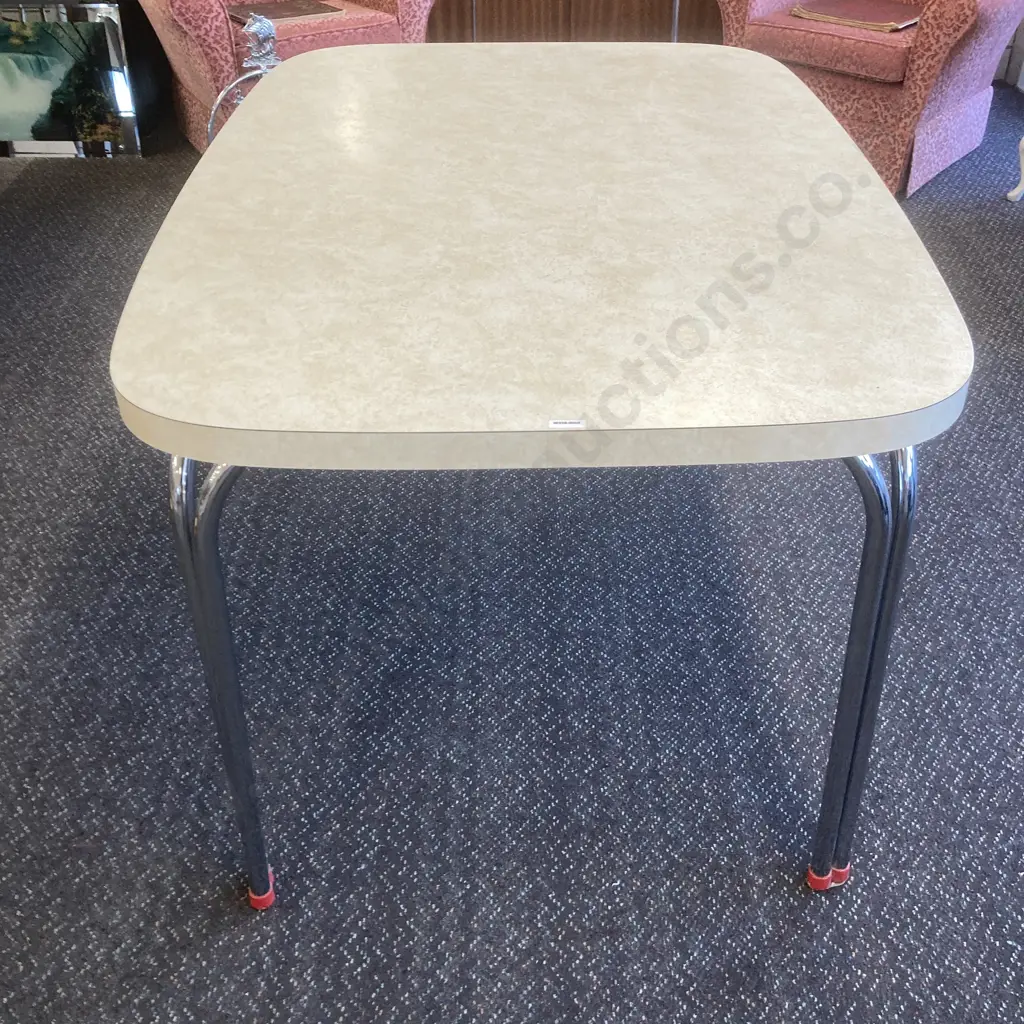 Retro Vintage Dining Table Cream Mottled Formica Top, Chrome 'Duo Legs' H77 W121 D88cm Image 1++