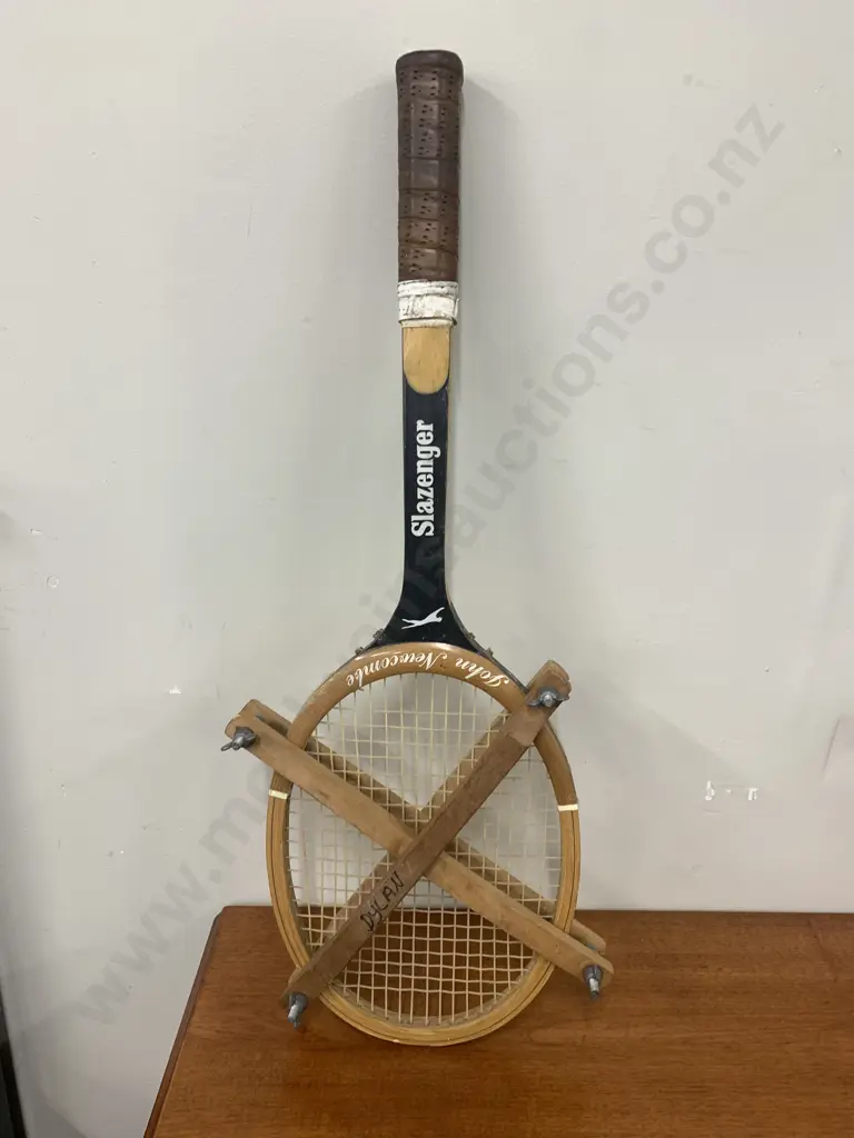 Vintage Slazenger Tennis Racquet With Wooden Stretcher Image 1++