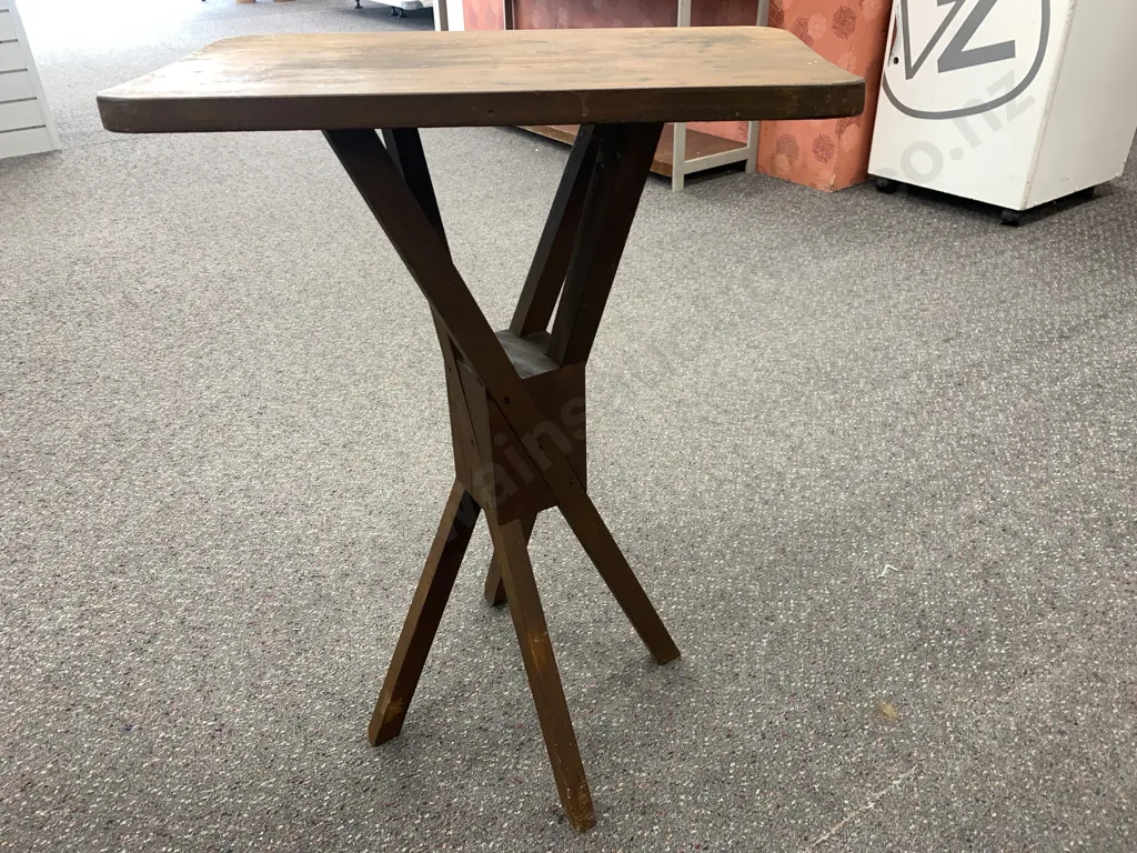 Antique Wooden 4 Legged Criss Cross Side Table, H71 W50 D28cm Image 1++