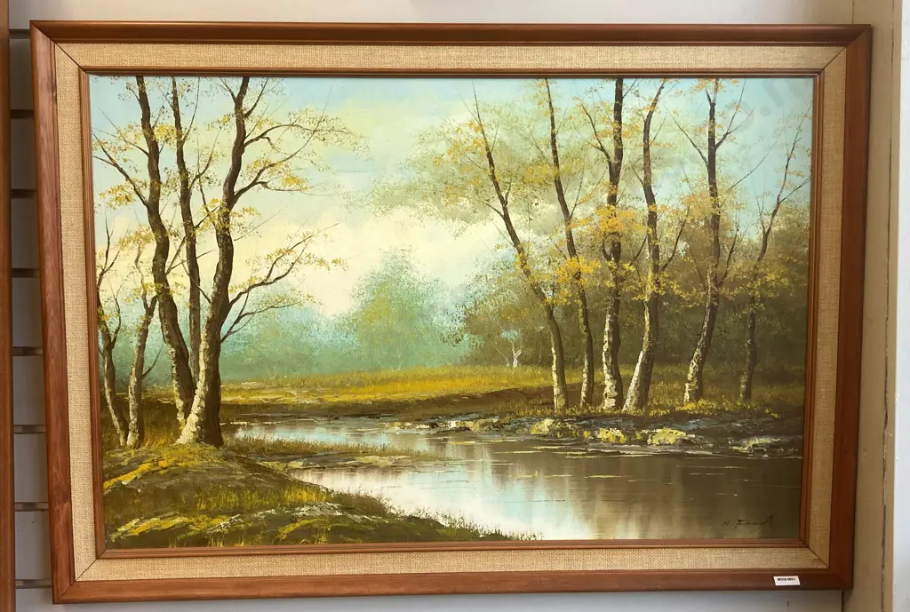 Original Landscape Artwork Signed By Artist In A Wooden Mid Century Style Frame, 72 x 102cm Image 1++
