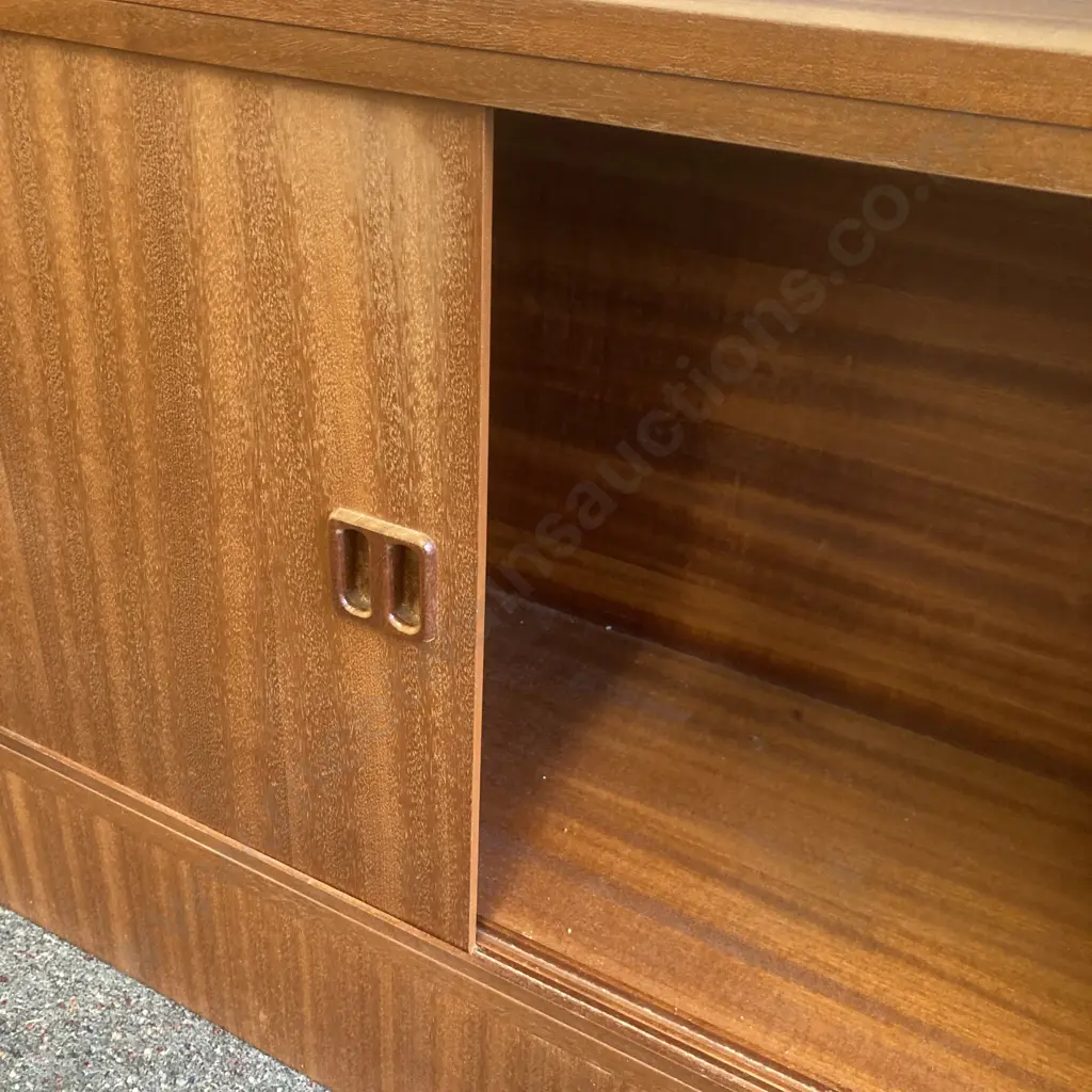 Mid Century Wall Unit, 2 Drawer, 1 Hidden Drawer, Sliding Doors At Base, Drop Down Drinks Cabinet, H172 W120 D30cm Image 1++