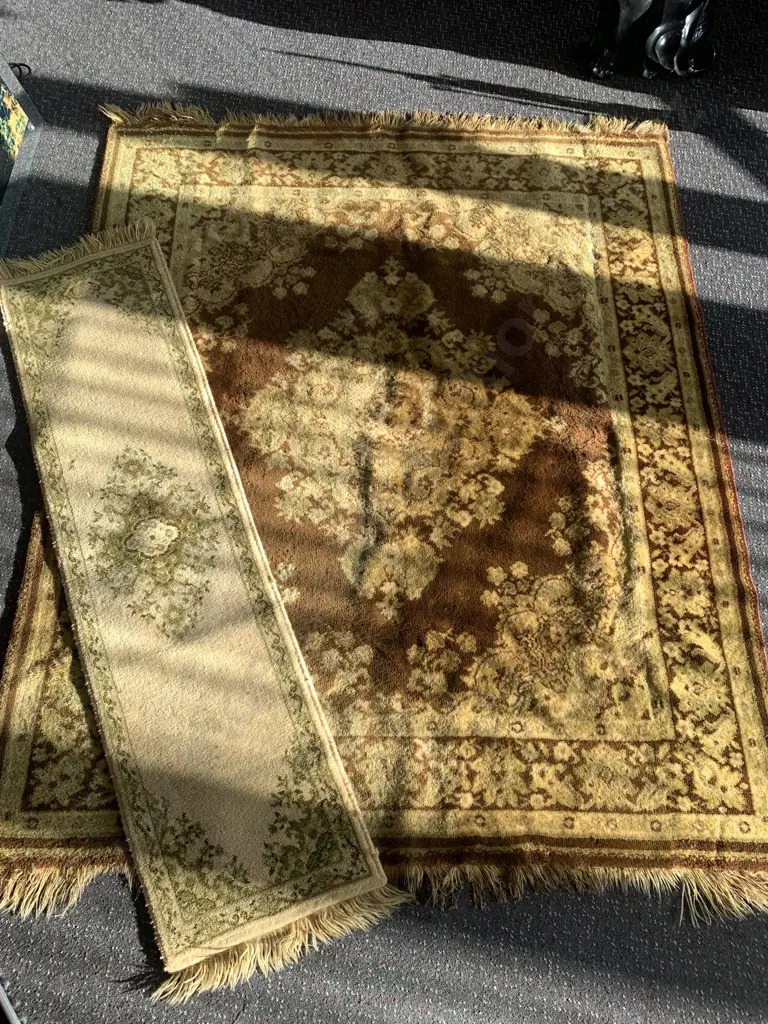 Vintage Floor Runners 1x Brown/Gold/Cream Tones L105cm,W50cm 1x Green/Brown/Cream Tones L98cm,W38cm Image 1++